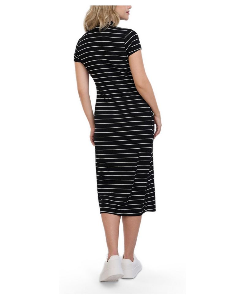 Women's Mock Neck Short Sleeve Ribbed Midi Dress - Motherhood