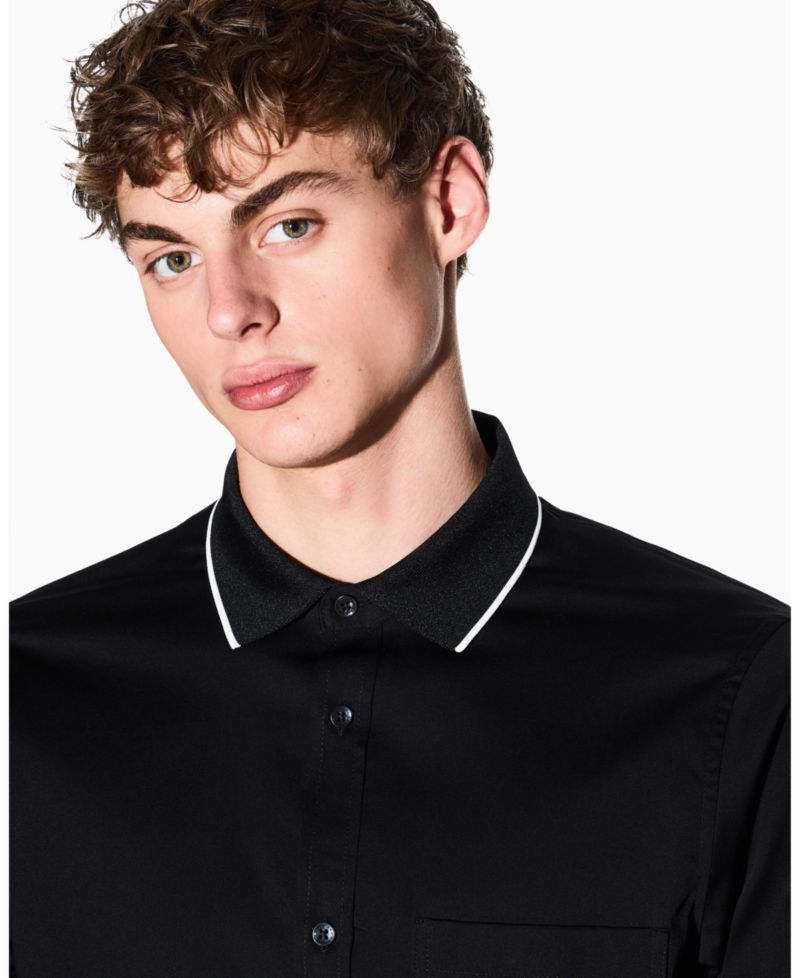 Men's Long Sleeve Rib Collar with Tipping Shirt