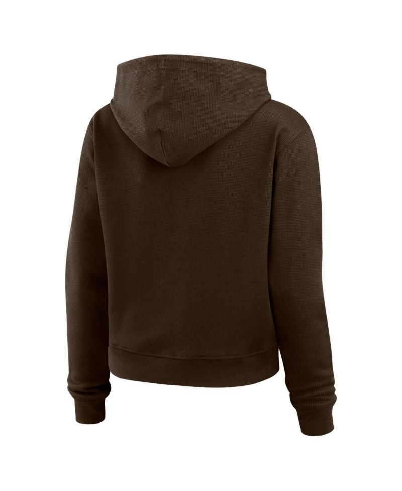 Women's Brown Cleveland Browns Waffle Hoodie Pullover Top