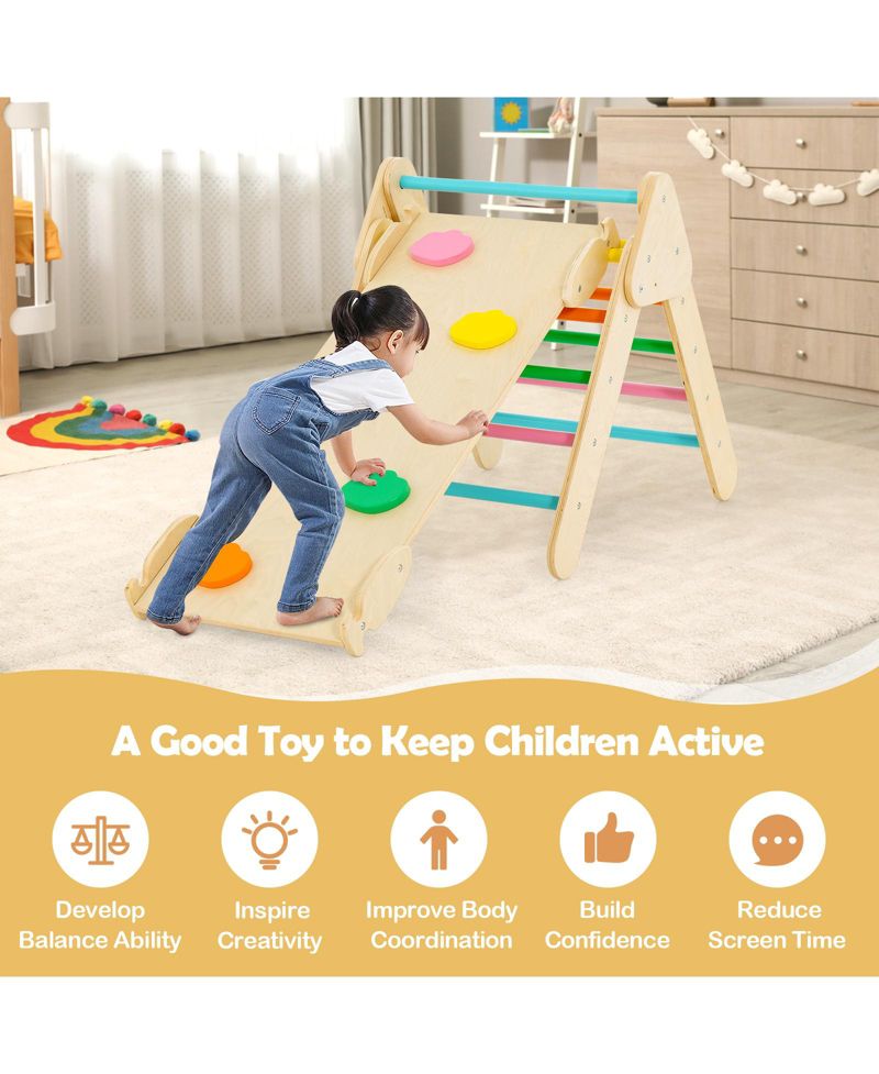 5-in-1 Wooden Triangle, Arch, and Ramp, 3-Piece Climbing Set