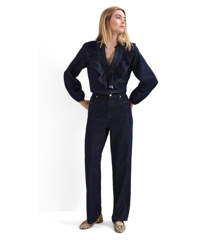 Women's Alexia Denim Ruffle V-Neck Blouse
