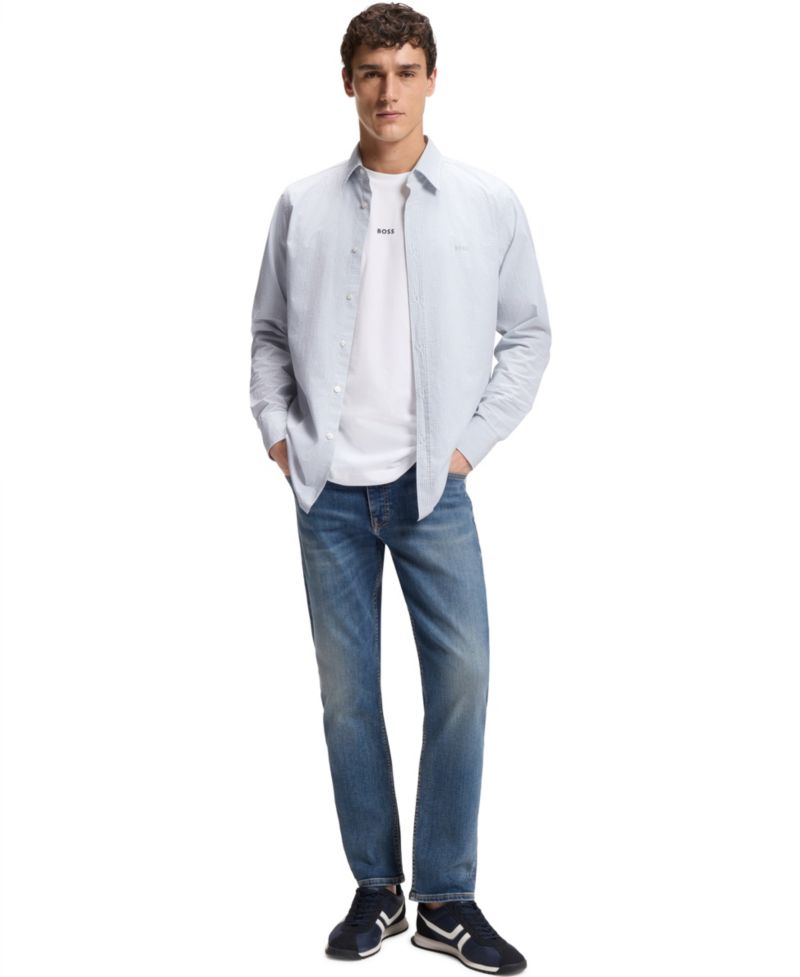 Men's Stretch-Cotton Dobby Regular-Fit Dress Shirt