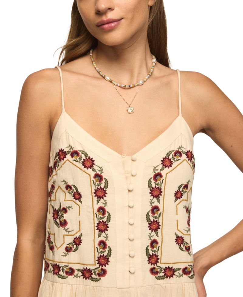 Women's Contrast Embroidered Button-Front Mini Dress