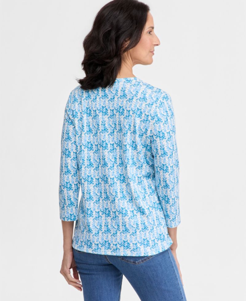 Petite Printed 3/4-Sleeve V-Neck Top