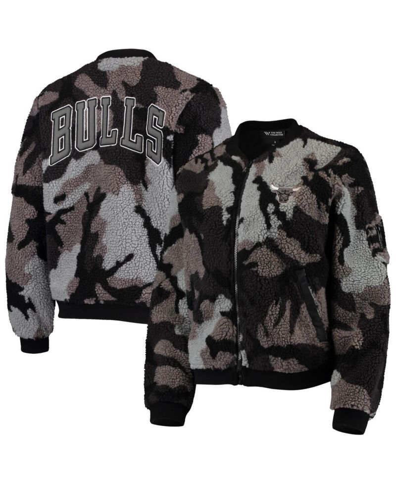 Women's Black Chicago Bulls Camo Sherpa Full-Zip Bomber Jacket