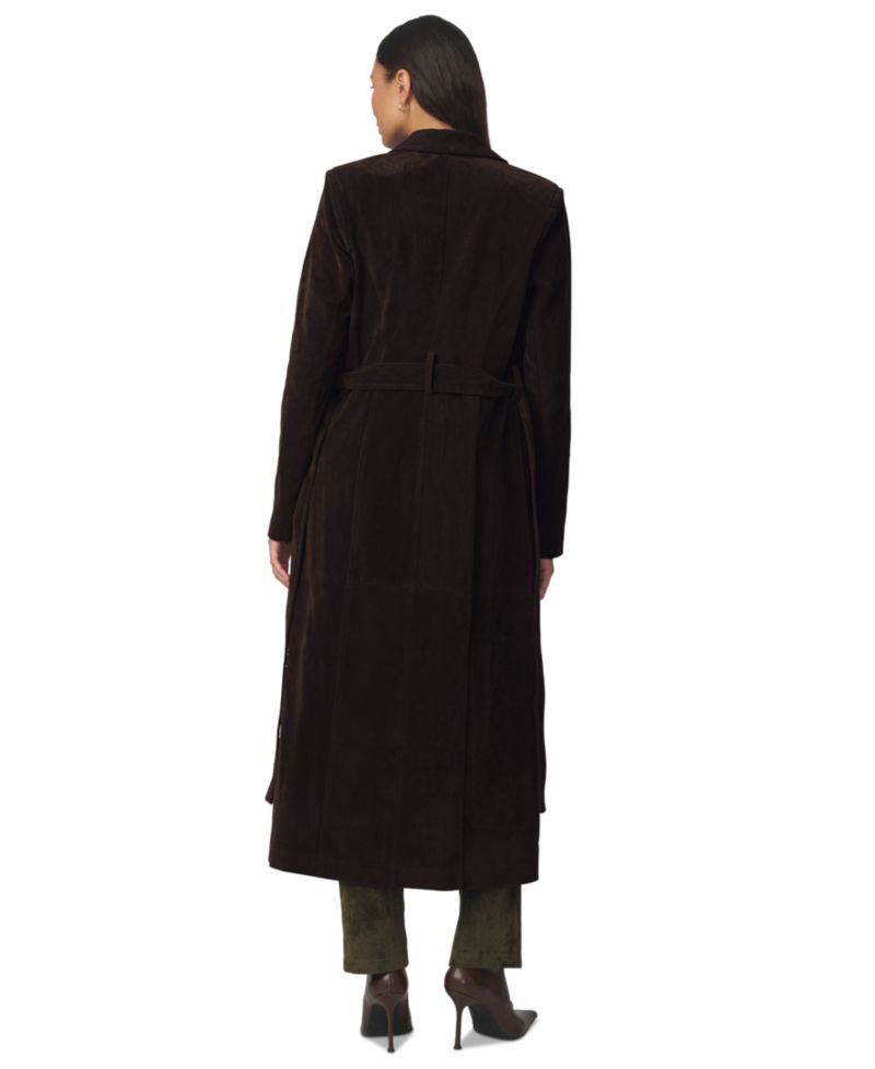 Women's Collared Belted Faux-Suede Long Coat