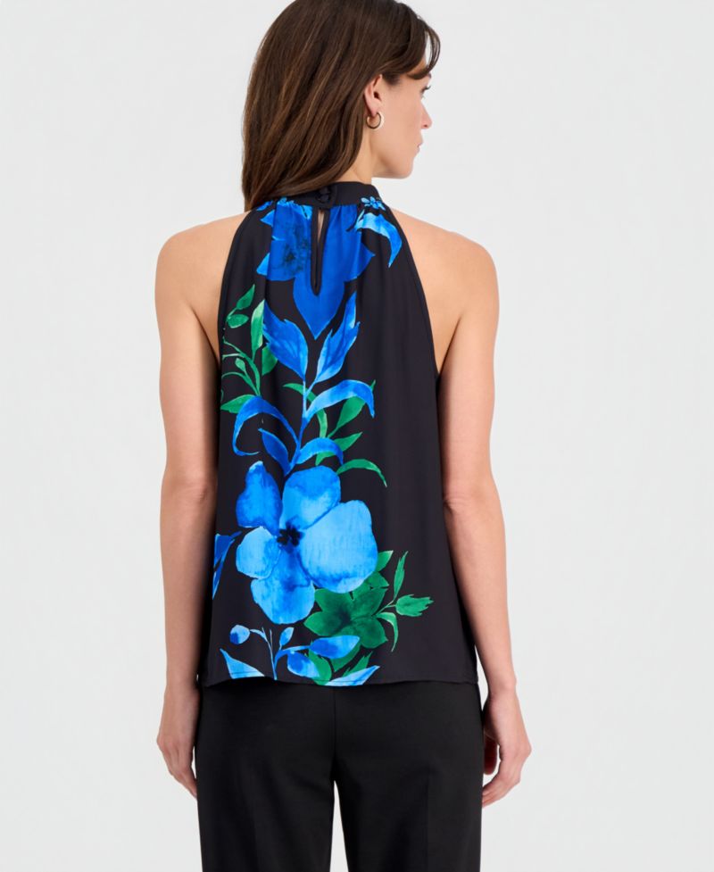 Women's Placed-Print Sleeveless Halter Top