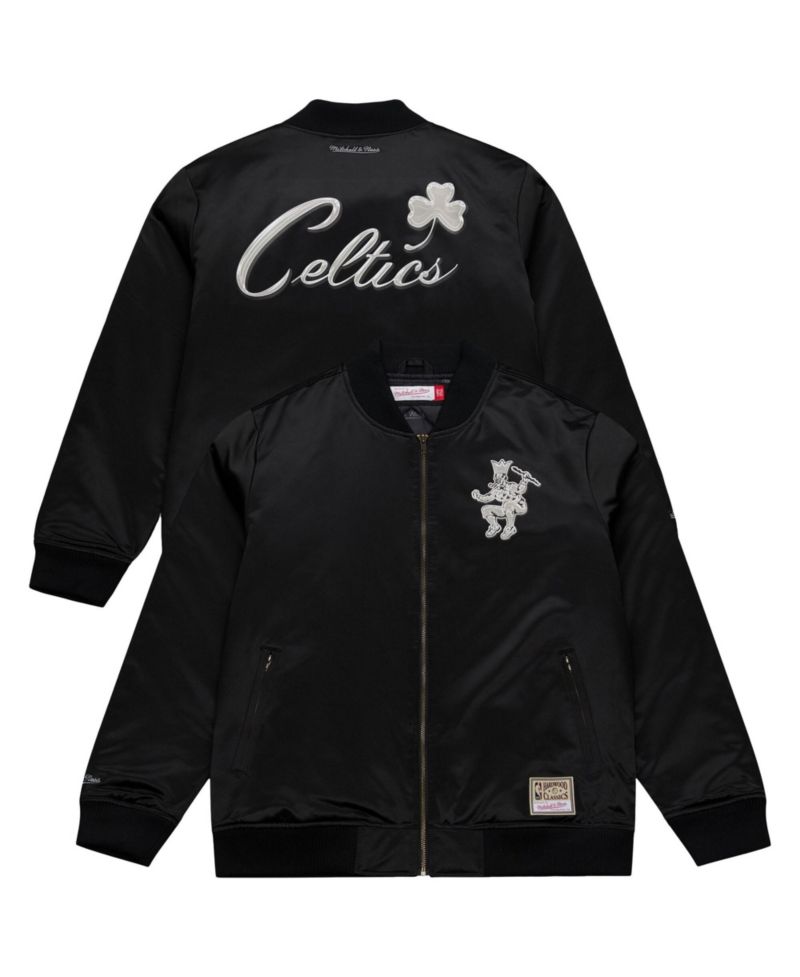Men's Black Boston Celtics Chrome Satin Bomber Full-Zip Jacket