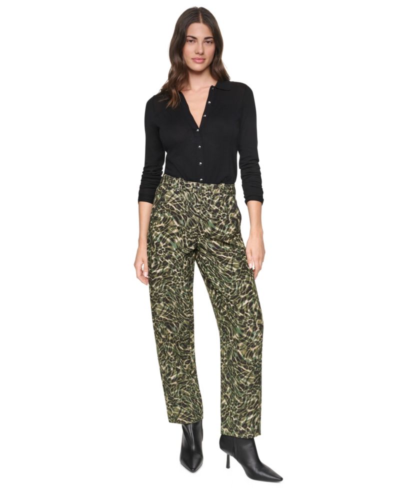 Women's Printed Sanded Twill Barrel-Leg Pants