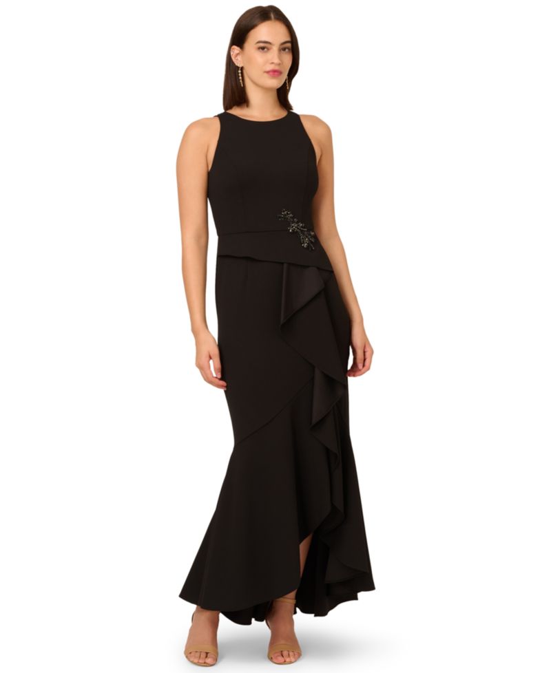 Women's Cascading-Ruffle Crepe Gown