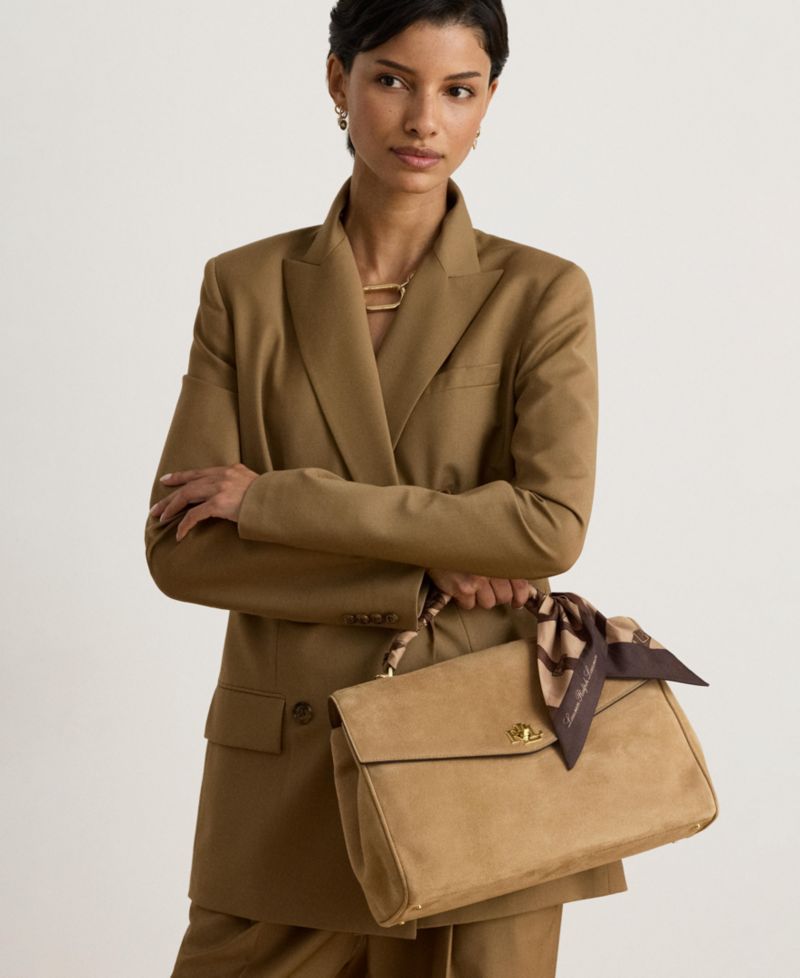 Farrah Suede Scarf Trim Medium Soft Satchel Bag