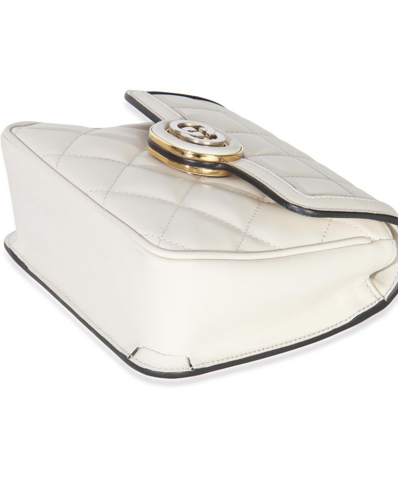 White Quilted Calfskin Mini Deco Chain Bag
