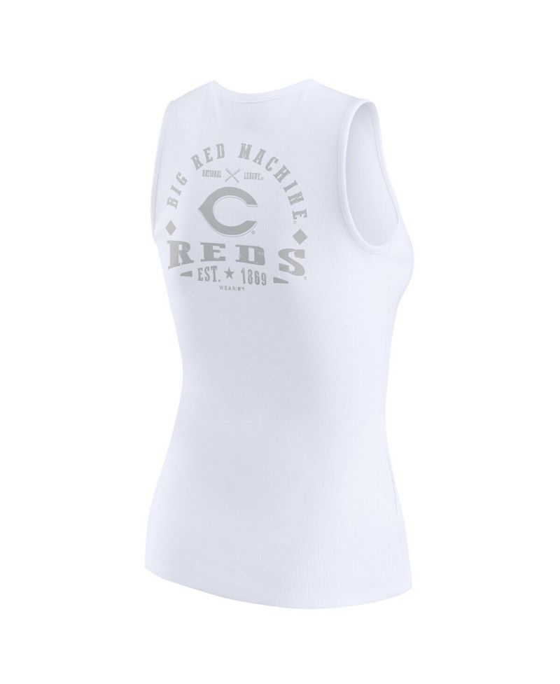 Women's White Cincinnati Reds Rib-Knit Henley Tank Top