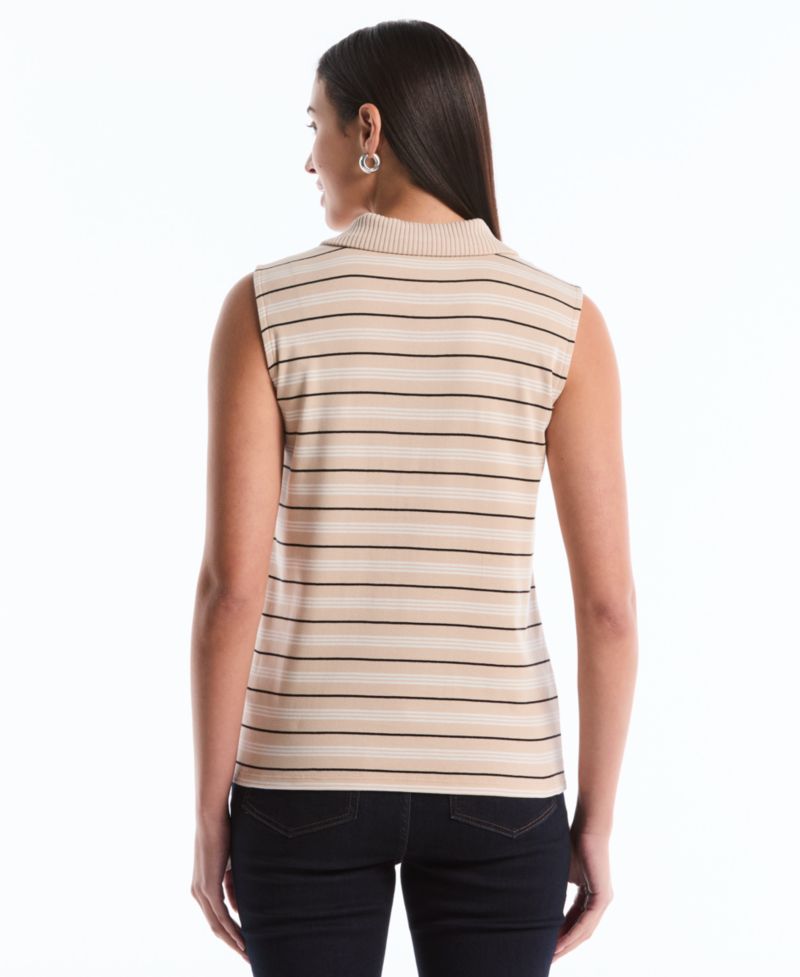 Petite Stripe Sleeveless Polo Top
