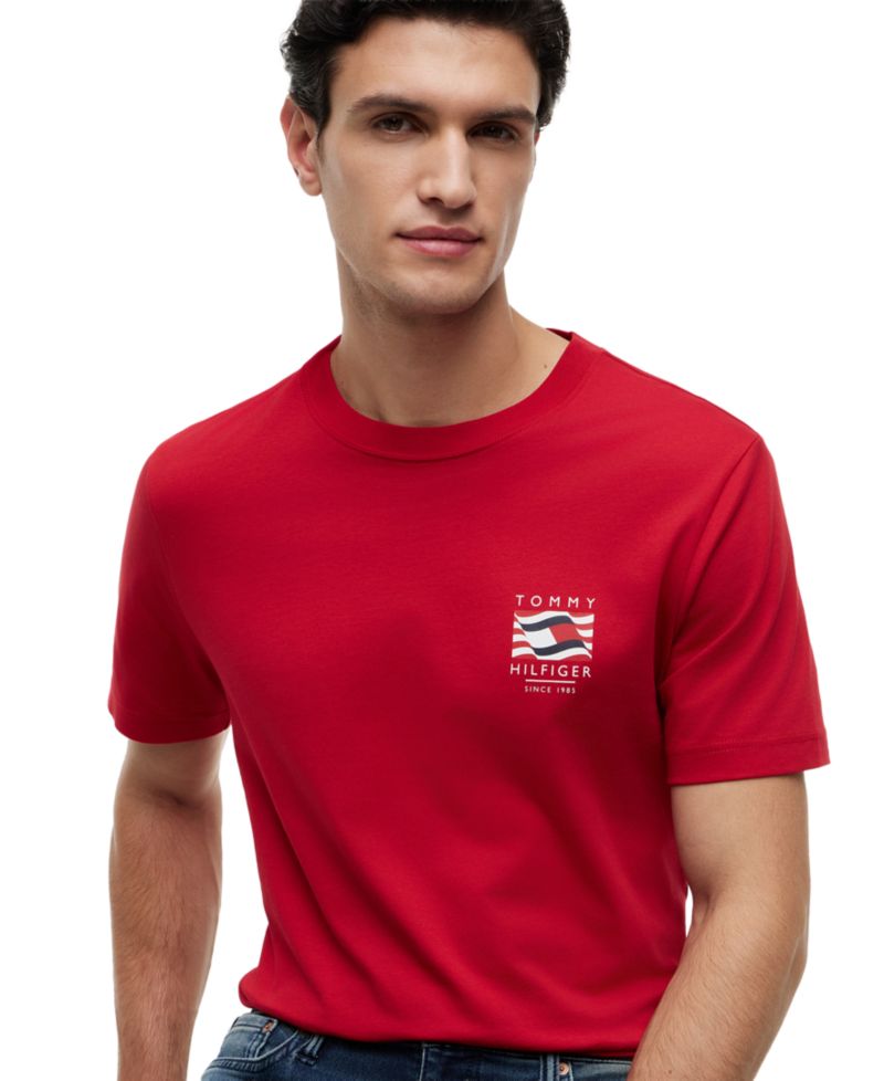 Men's Red, White, and Blue Box Flag Regular-Fit T-Shirt