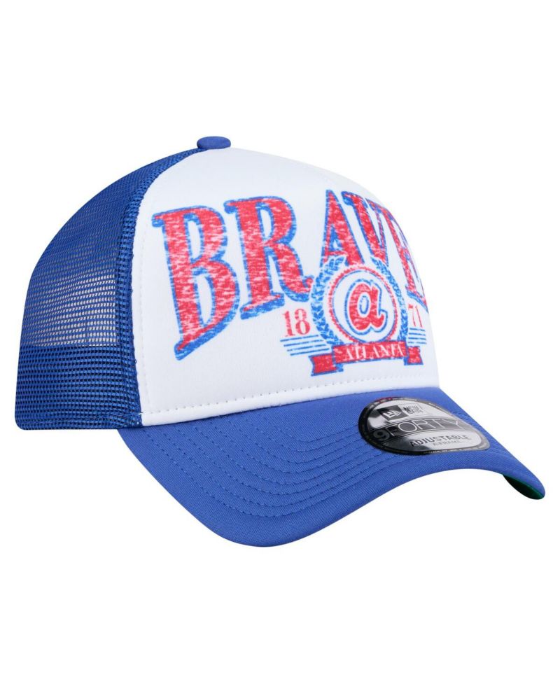 Men's White/Royal Atlanta Braves Trucker A-Frame 9FORTY Adjustable Hat