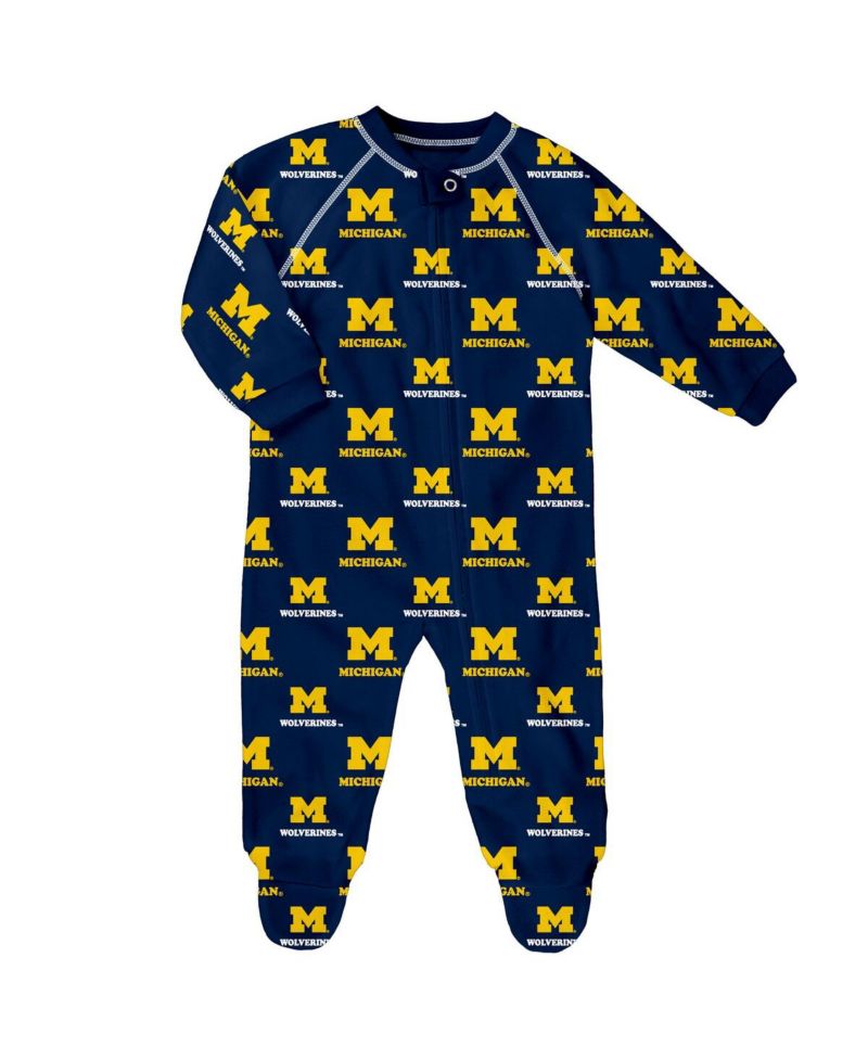 Baby Boys and Girls Navy Michigan Wolverines All-Over Print Raglan Full-Zip Coverall