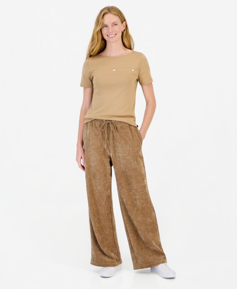Women's Twill Double Rib High-Rise Wide-Leg Drawstring Pants