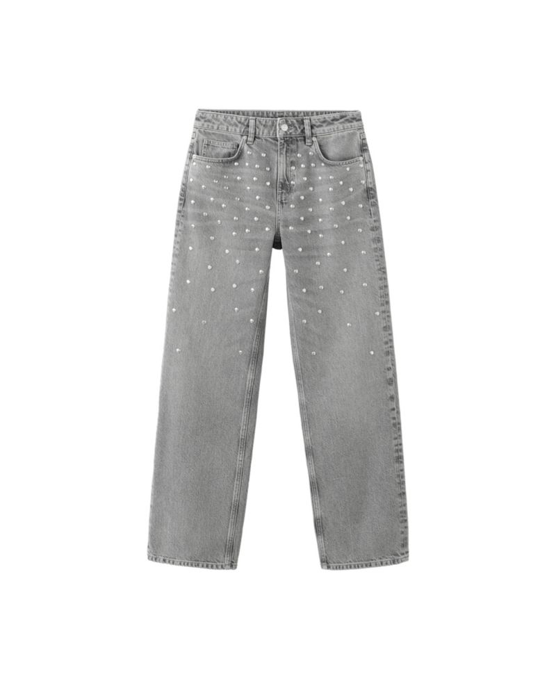 Women's Mid-Rise Wide-Leg Studded Jeans