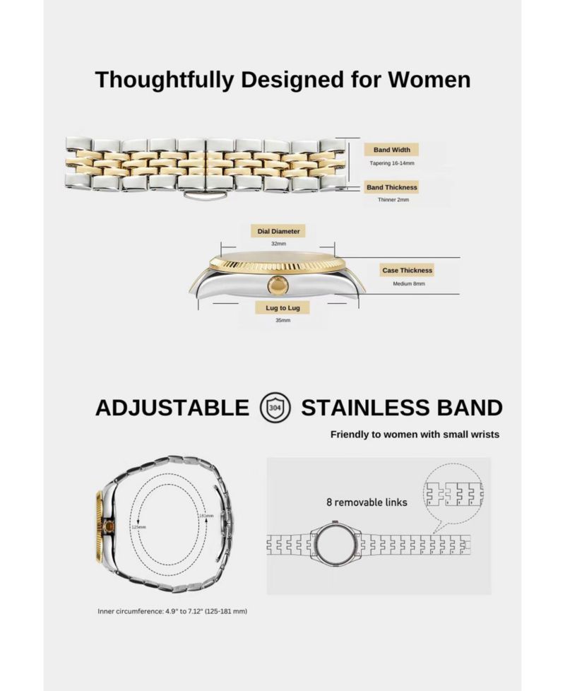 Women's Watch Dial Calendar Stainless Steel Strap Victoria Hyde
