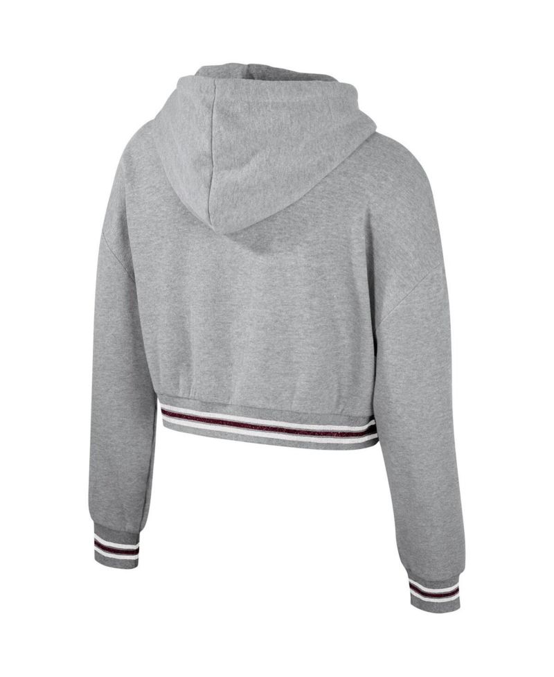 Women's Heather Gray Distressed Texas A&M Aggies Cropped Shimmer Pullover Hoodie