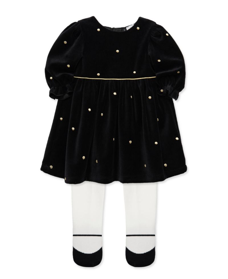 Baby Girls' Gold Dot Mesh Long-Sleeve Dress and Tights, 2-Piece Set