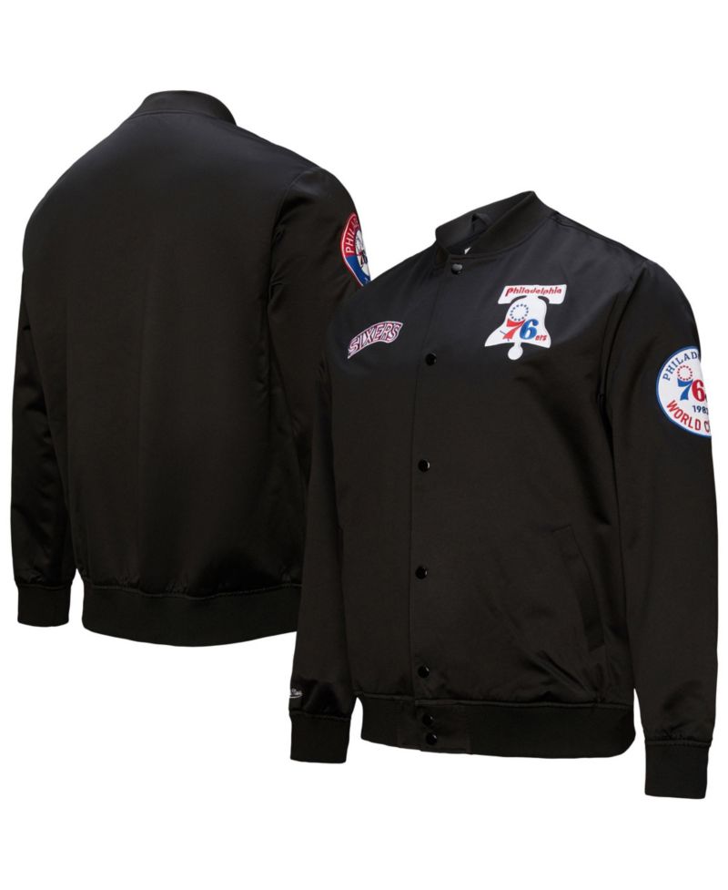 Men's Black Philadelphia 76ers Hardwood Classics Blackout Collection Satin Full-zip Jacket