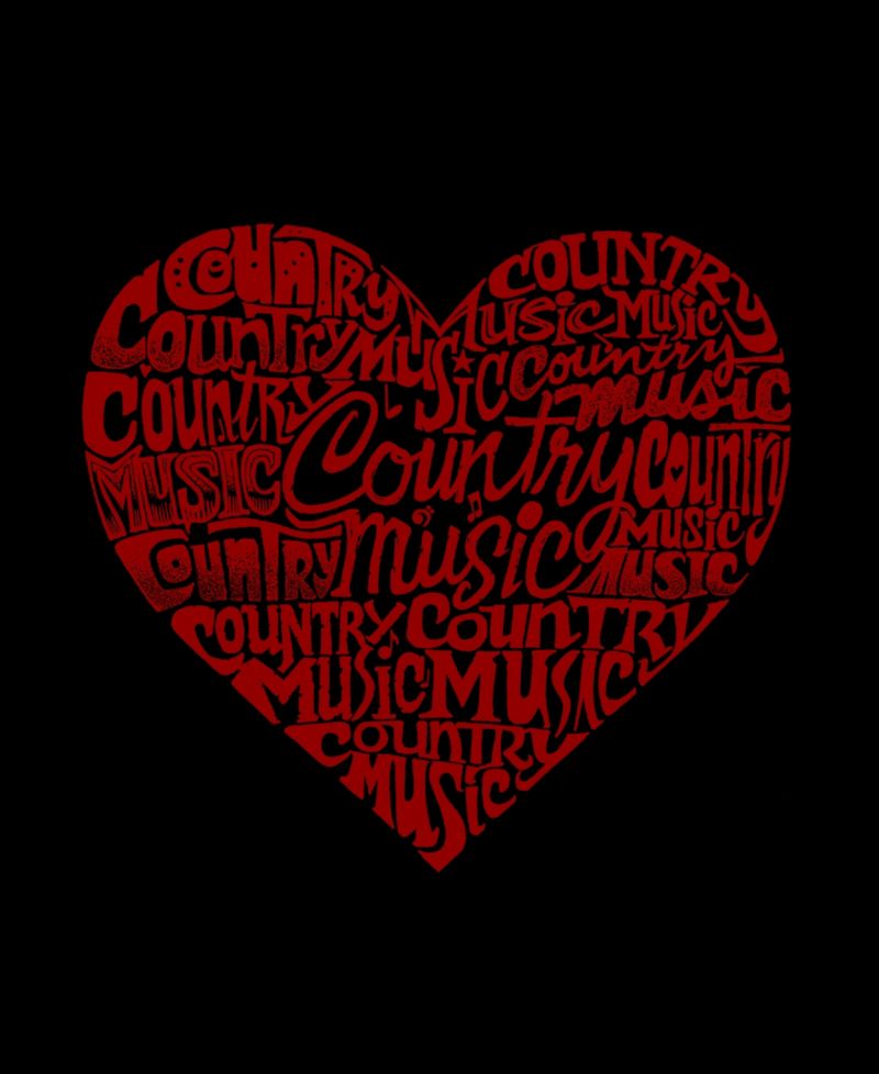 Women's Word Art Country Music Heart V-Neck T-Shirt