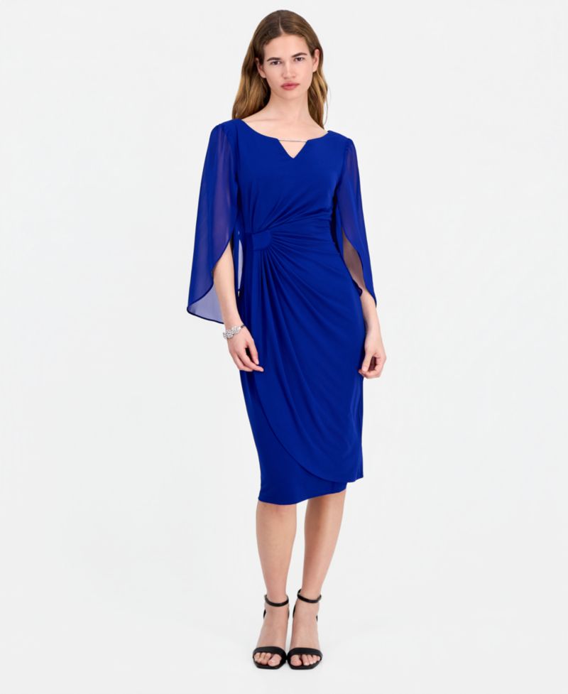 Women's Cape-Sleeve Trimmed-Neck Sheath Dress