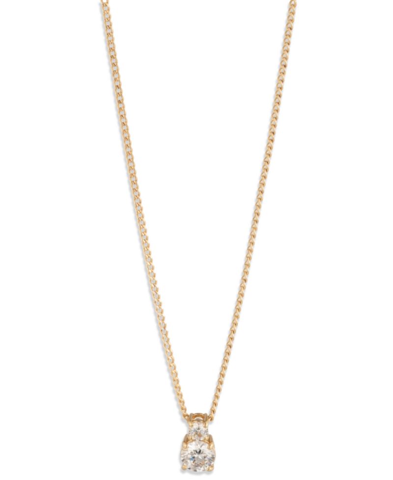 Cubic Zirconia Gold-Tone Double Stone Pendant Necklace