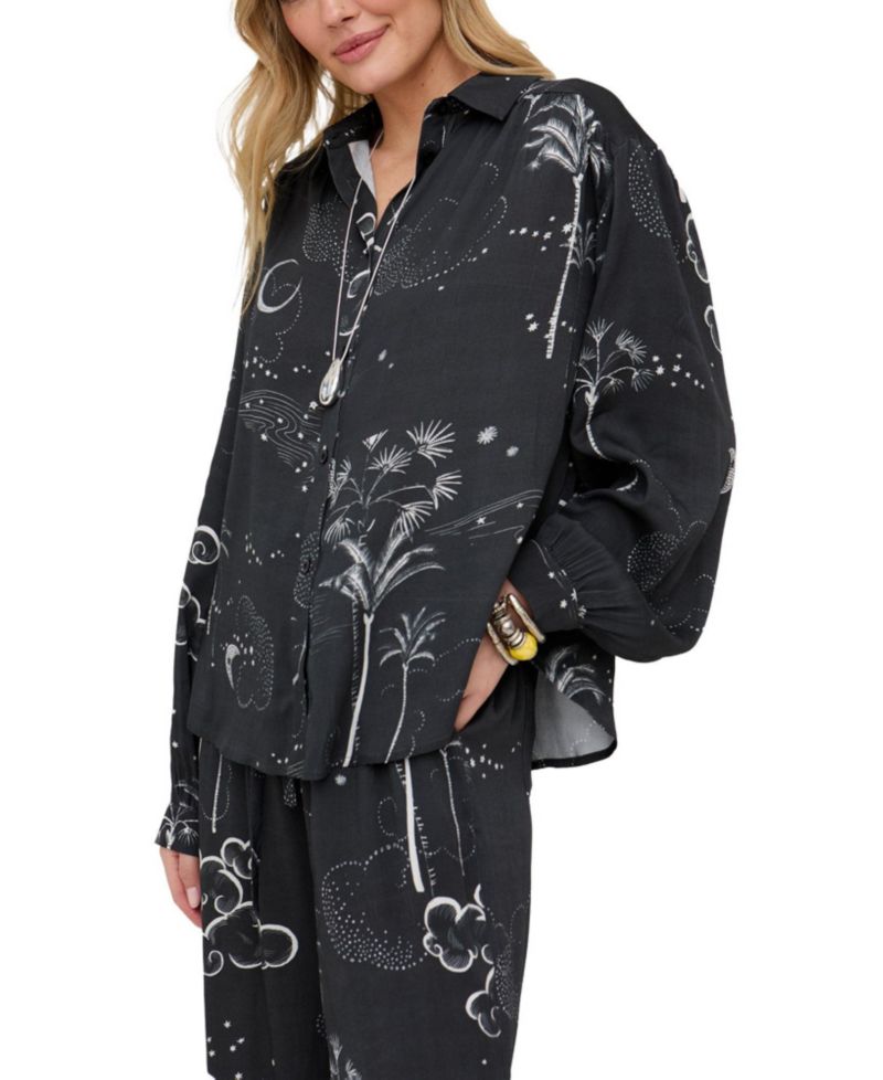 Women's Palm Button Down Palm Print Shirt