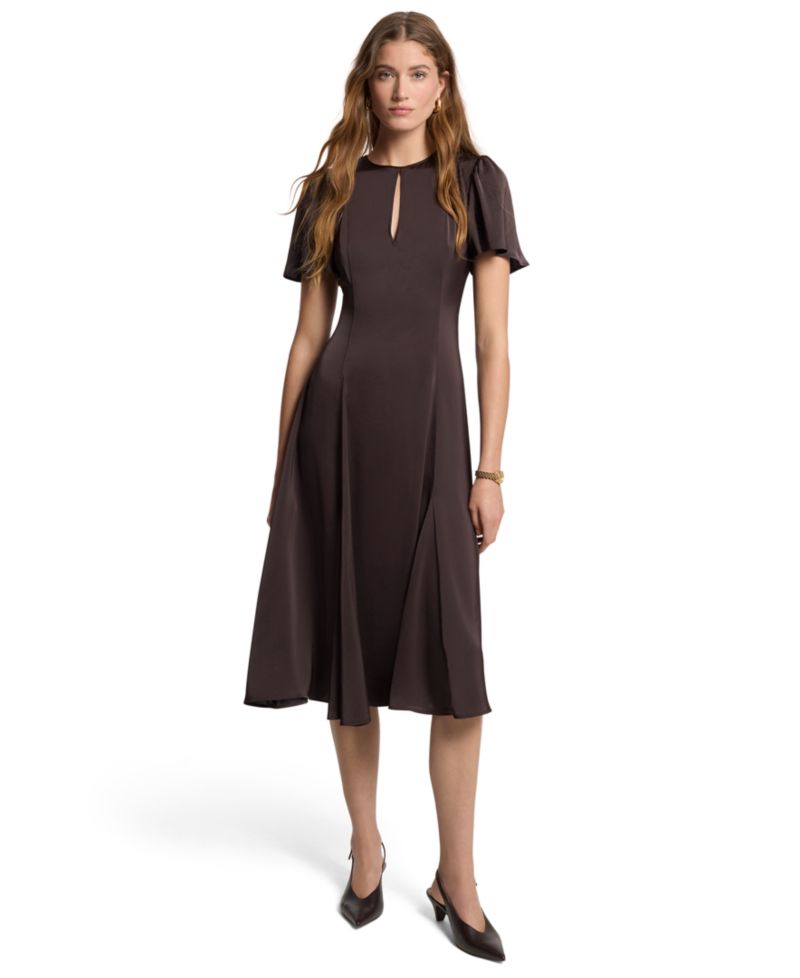 Women's Satin A-Line Keyhole Midi Dress