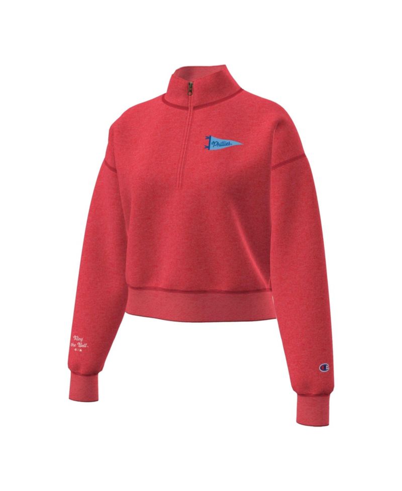Women's Red Philadelphia Phillies Triumph Tri-Blend Fleece Cropped Quarter-Zip Pullover