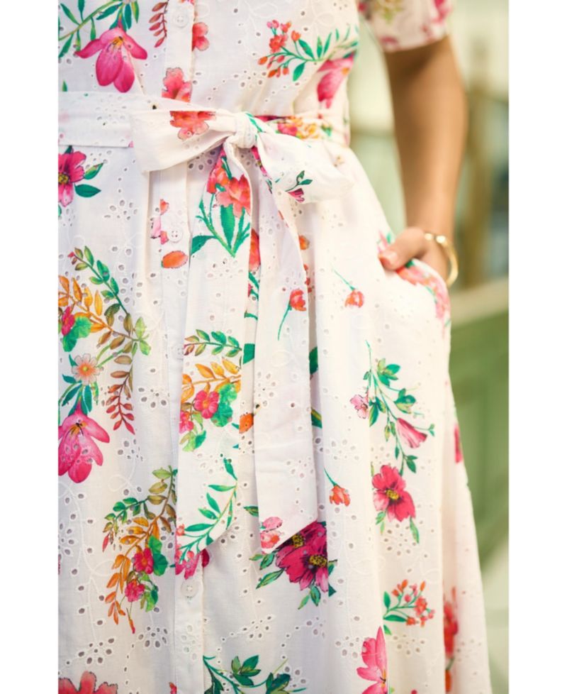 Women's Broderie Anglaise Midi Shirt Dress