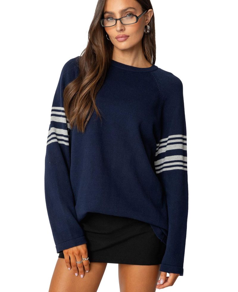 Women's Contrast Stripe Oversized Knit Top