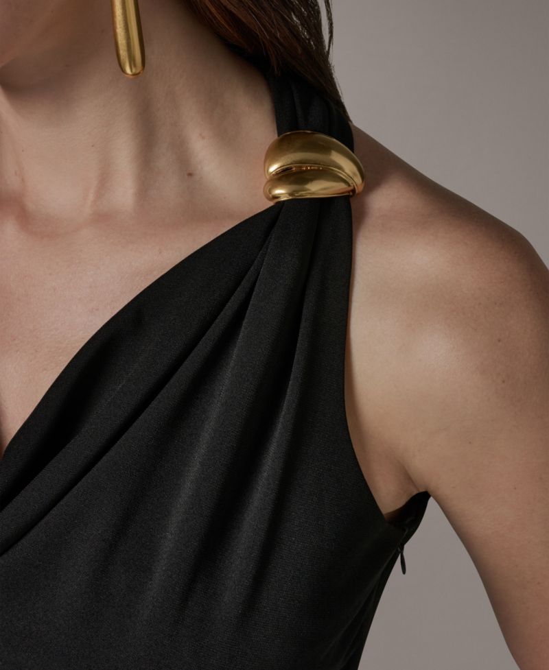 Women's Halter Cowl Neck Sheath Sleeveless Midi Dress