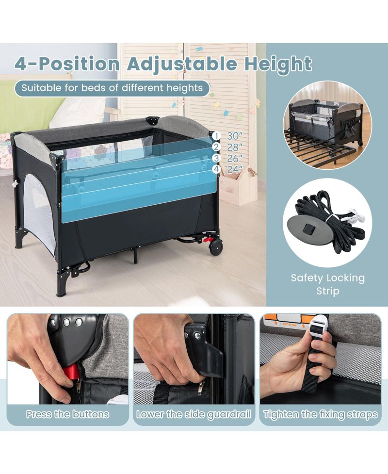 5-in-1 Baby Playpen and Bedside Crib with Music Box for Newborns and Infants