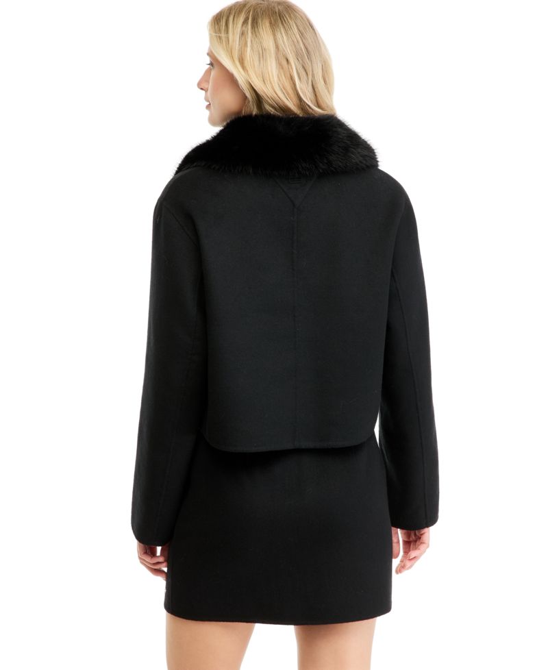 Women's Wool-Blend Cropped Jacket with Faux Fur