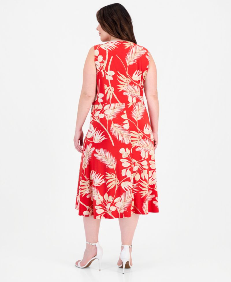 Plus Size Faux-Placket A-Line Dress