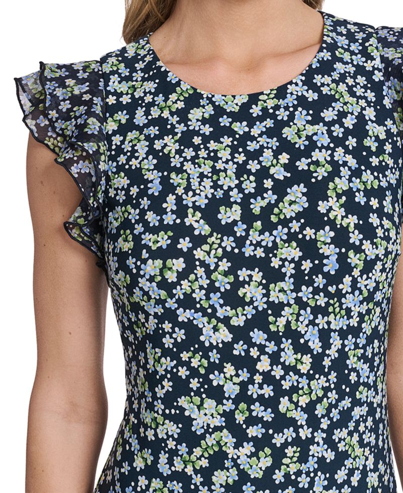 Women's Short Jersey with Flutter-Sleeve and Bottom Shift Dress