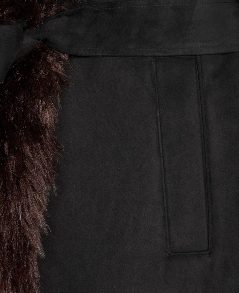 Women's Faux-Fur-Shawl-Collar Faux-Shearling Coat