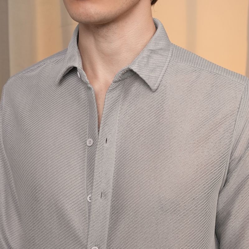 Men's Cloud Grey Mesh-Textured Shirt