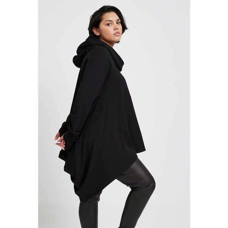 Women's Firenze High-Low Hem Dropped-Shoulder Hoodie with Thumbholes