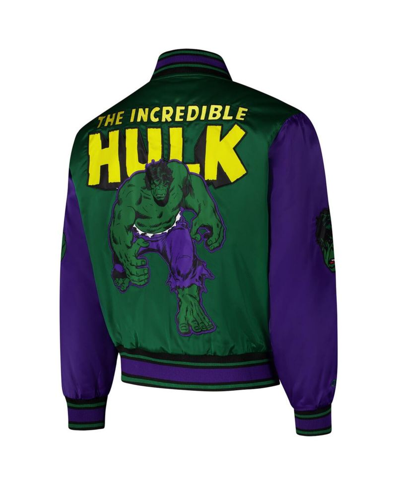 Men's Green The Incredible Hulk Quilted Satin Full-Snap Jacket