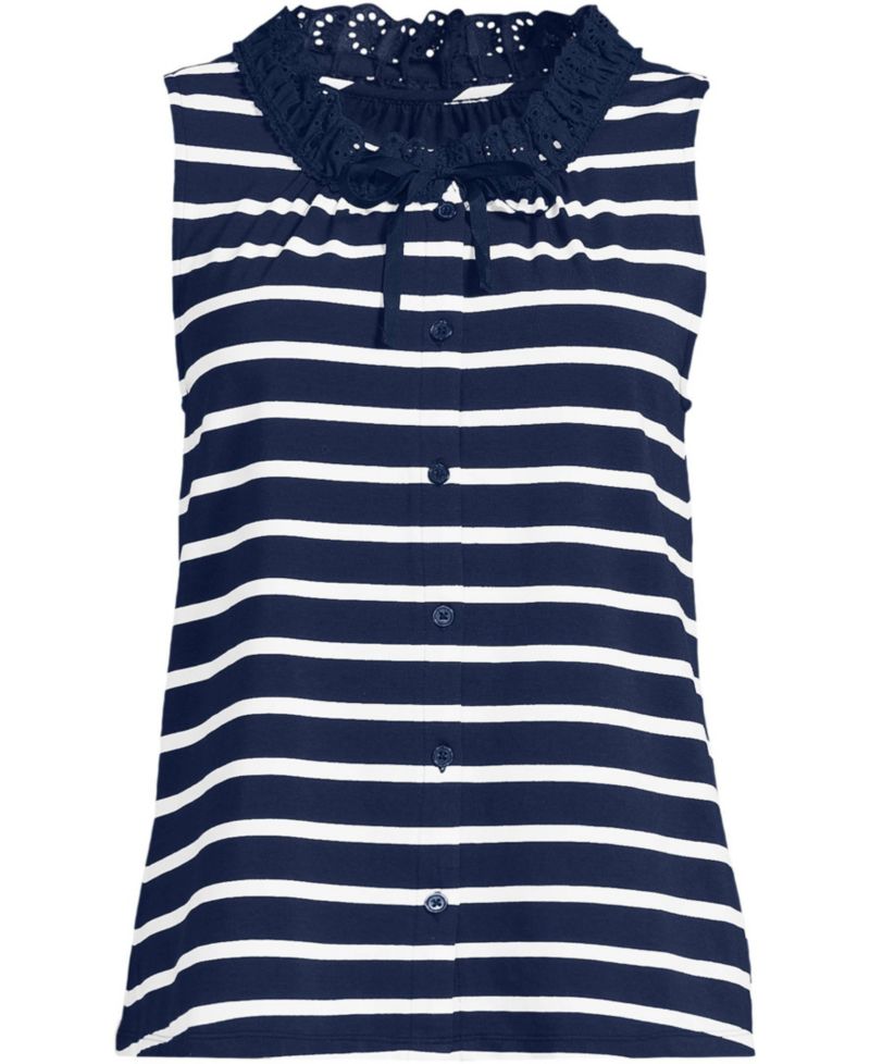 Women's Lightweight Jersey Button Front Lace Trim Tank