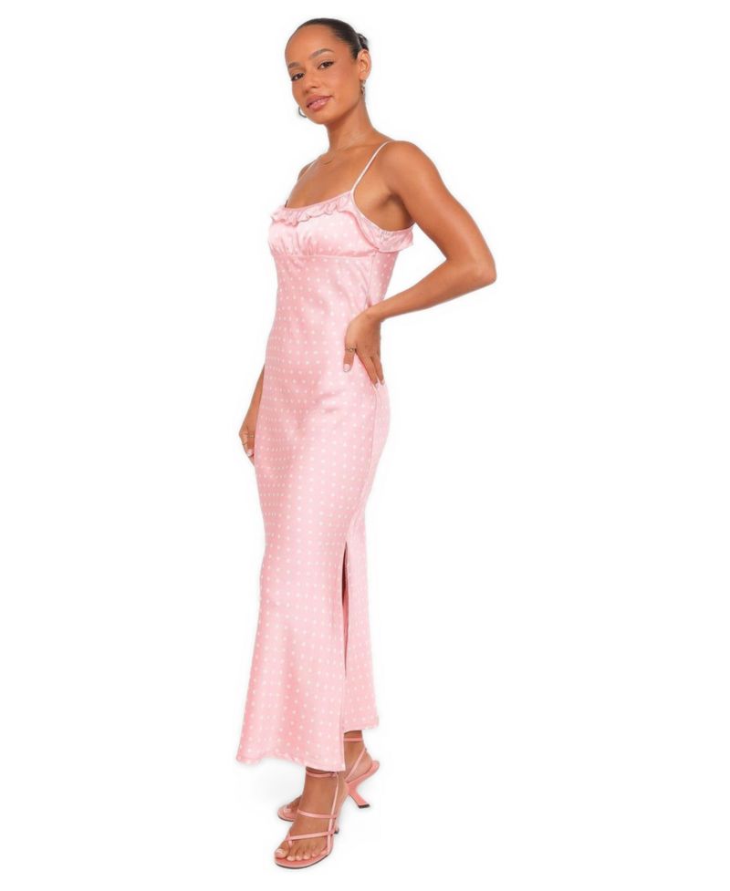 Women's Dara Pleated-Frill Scoop Neck Midi Satin Slip Dress