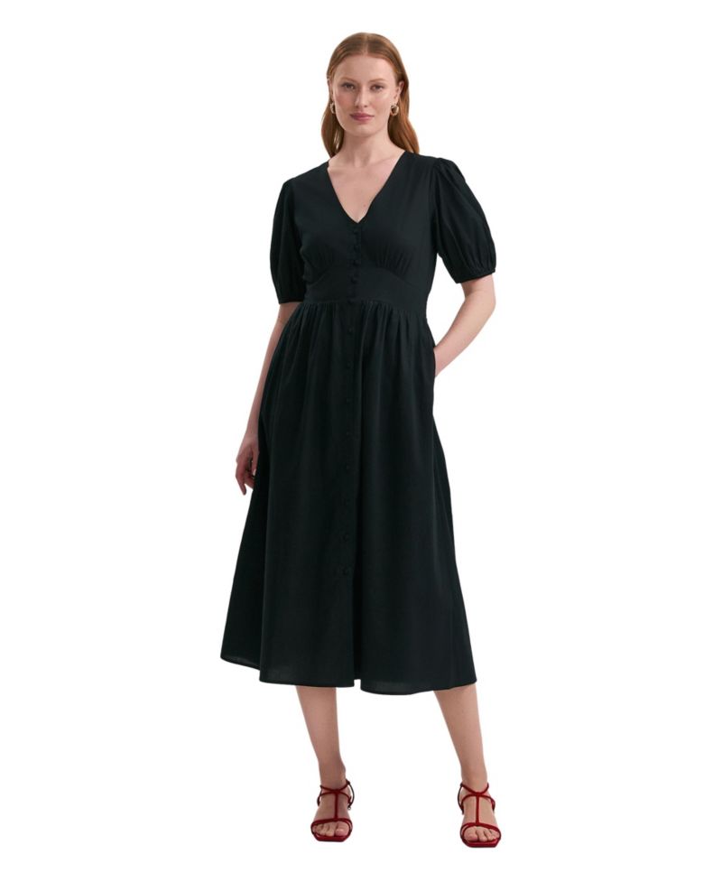 Women's Addison Puff-Sleeve V-Neck Midi Dress
