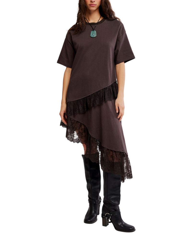 Women's Lace Layered Asymmetrical-Hem T-Shirt
