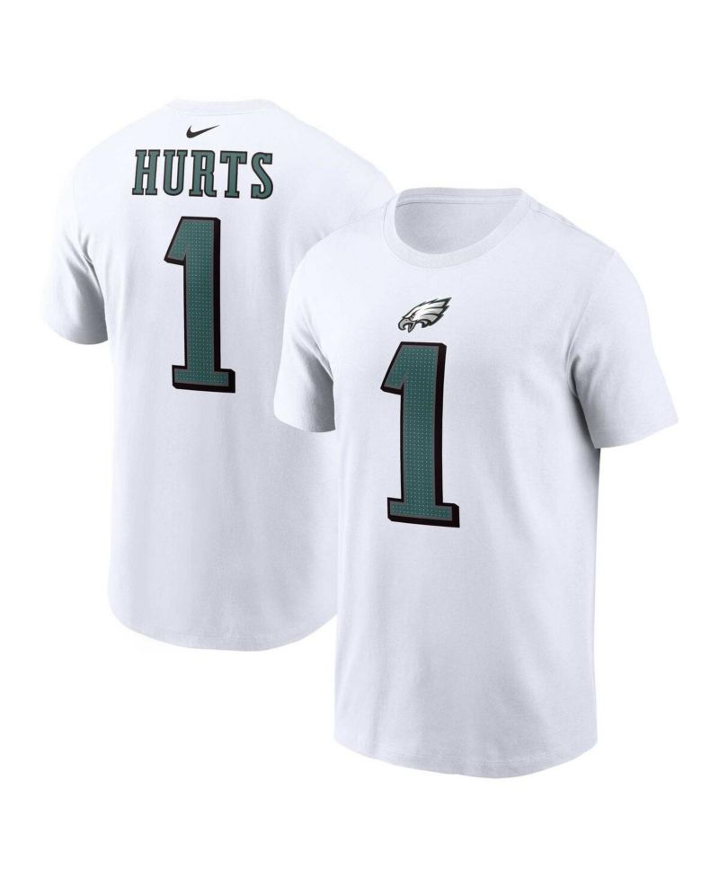 Men's Jalen Hurts White Philadelphia Eagles Player Name and Number T-shirt