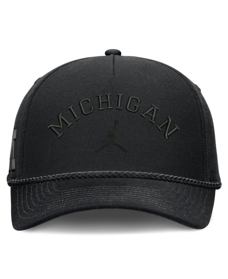 Men's and Women's Black Michigan Wolverines Campus Prep Tonal Rope Rise 5-Panel Adjustable Hat